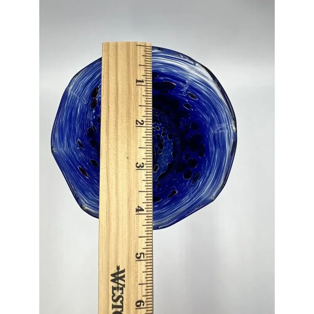 Handblown Art‎ Glass Vase Blue Signed Ruffled